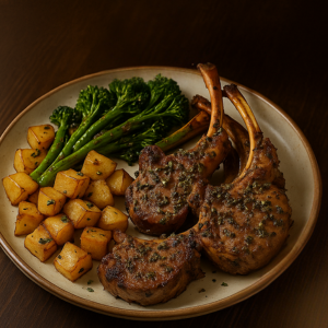 Rayner Mansion wine served with lamb chops.